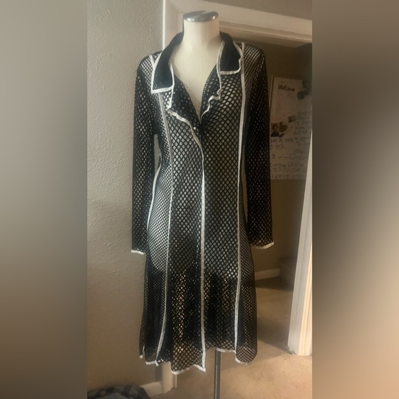 lace jacket by Adore nwt black w white ribbon maxi length cardigan duster - Picture 1 of 11